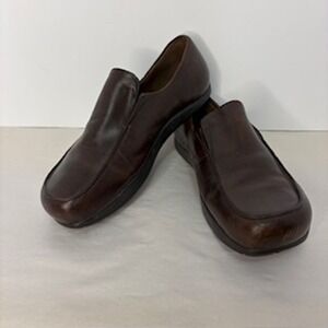 Earth Charisma Coffee Brown Leather Slip On Loafer Women 9.5W Square Toe Granola